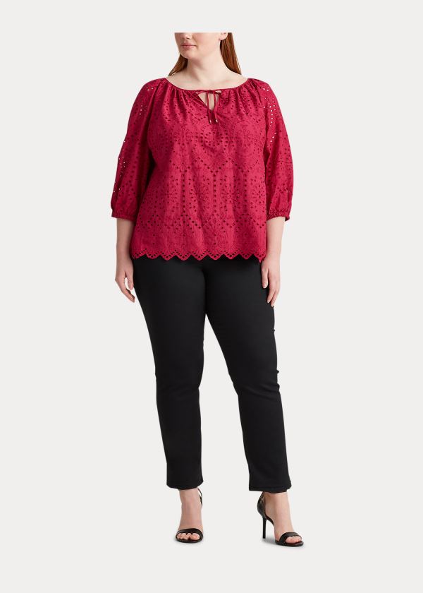 Ralph Lauren Eyelet Elbow-Sleeve Top Dame Danmark (XGEIM5147)